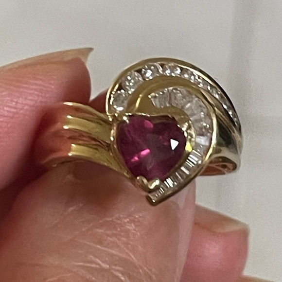 14k Natural Rhodolite Garnet and Diamond Ring - Picture 1 of 14